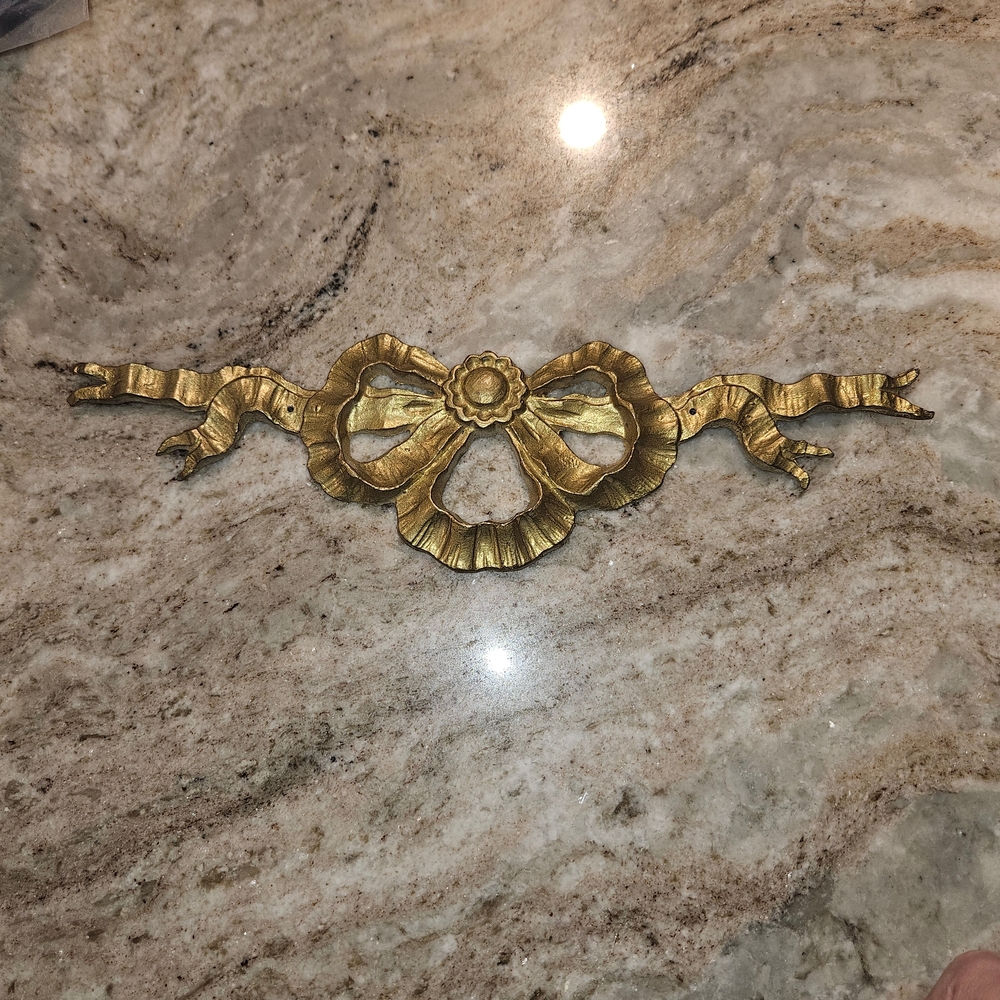 Vintage heavy gold brass ribbon bow crown for mirror or wall decor